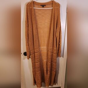 Moral Fiber Long Open Knit Cardigan; Mustard Fits Like An XL